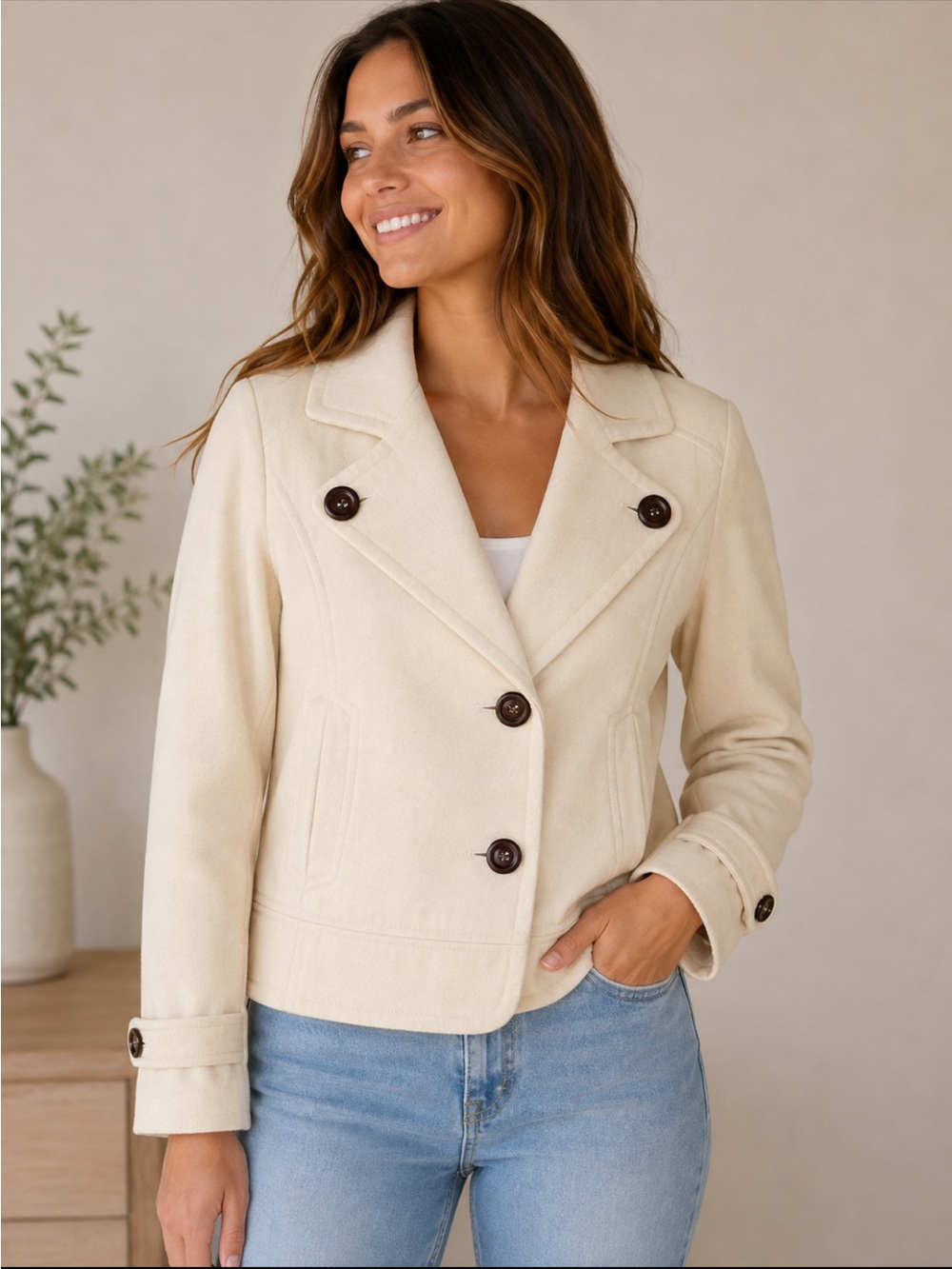 Papaya Cream Double-Breasted Pea Coat